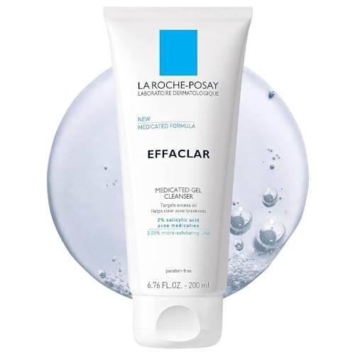 La Roche-Posay Effaclar Medicated Gel Cleanser, 2% Salicylic Acid Cleanser + LHA + Glycerin, Foaming Acne Face Wash, Hel