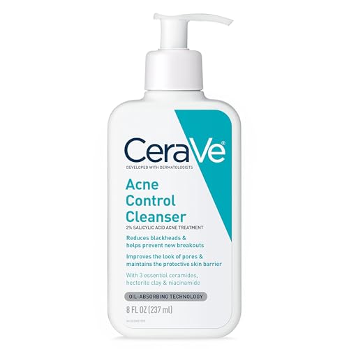 CeraVe Acne Treatment Face Wash, Salicylic Acid Cleanser with Purifying Clay, Niacinamide, and Ceramides, Pore Control a